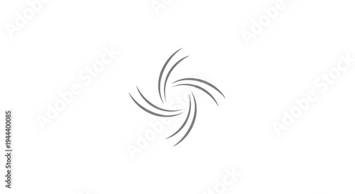 This minimalist vector illustration features an abstract swirl logo with four curved, tapering line groups creating a sense of rotation and movement. The clean, modern design is perfect.