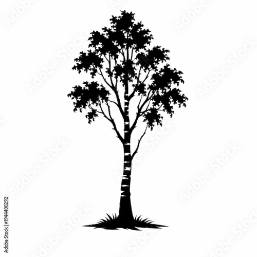 Minimalist Black Birch Tree Silhouette Representing Growth and Environmental Sustainability