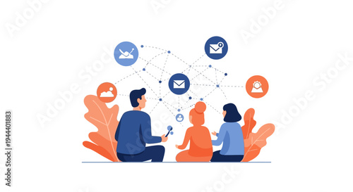 Digital Communication Network with Team Collaboration and Information Exchange Icons