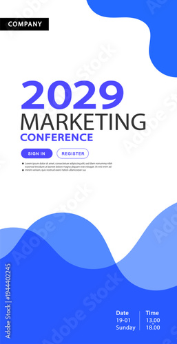Clean Blue Abstract Wave Vertical Banner for Corporate Marketing Conferences and Digital Business Events