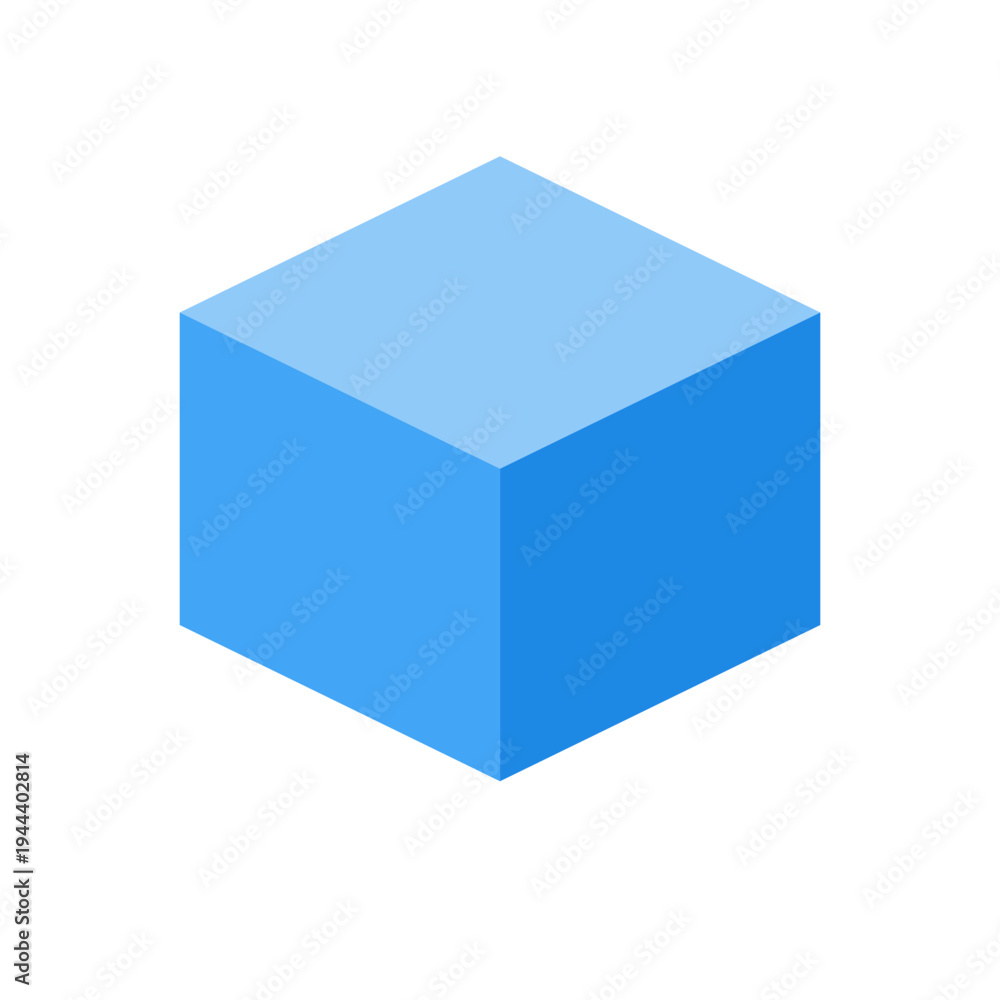 Fototapeta premium A minimalist 3D blue cube isolated on a white background serves as a blank square block and empty container icon for business packaging or gift box design
