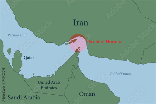 strait of hormuz map iran and neighboring countries middle east region illustration background vector flat design