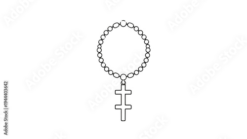 Rosary Beads Silhouette Set with Holy Cross – Religious Prayer Necklace Vector Illustration