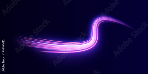 Neon streaks spiral in abstract glowing patterns. Motion blur enhances the sense of speed and dynamic flow. Ideal for futuristic and tech visuals.