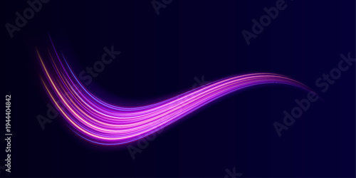 Neon arcs curve and twist in flowing patterns. Motion blur enhances speed and energy perception. Perfect for sci-fi, AI, or tech visuals.