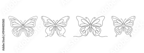 Collection of continuous one line drawing of a butterfly with wings spread insect nature wildlife concept in minimalist linear style isolated on white vector