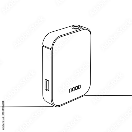 One line drawing of portable power bank external battery charger with USB port minimalist vector illustration for mobile energy and technology accessory