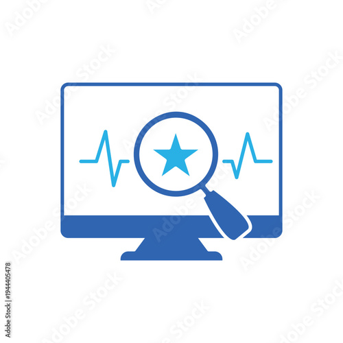 icon a reputation monitoring on monitor with wave and magnifying glass, isolated against a clean background.