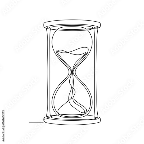 Classic hourglass with flowing sand in continuous one line drawing style isolated on white background for time management deadline and productivity concept