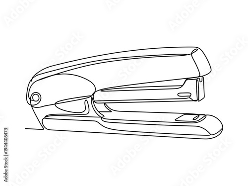 Continuous line drawing of a professional office stapler, minimalist stationery tool vector illustration for school, business workspace, and document binding