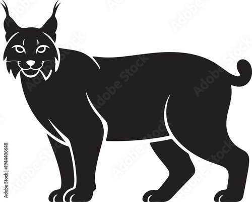 Black silhouette of an Iberian lynx looking forward vector illustration