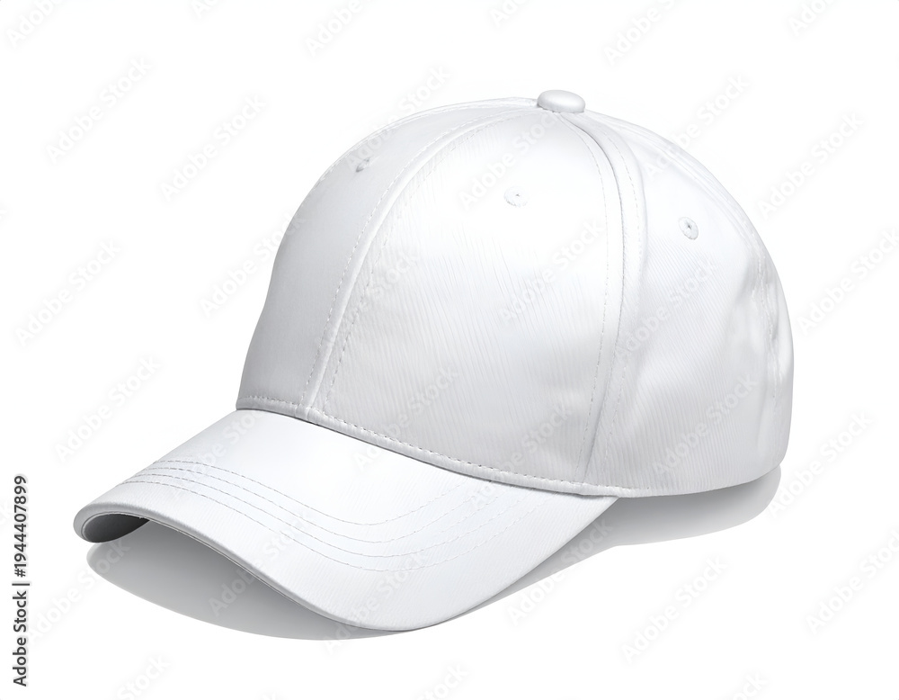 Fototapeta premium A clean, white, unadorned baseball cap with a curved brim
