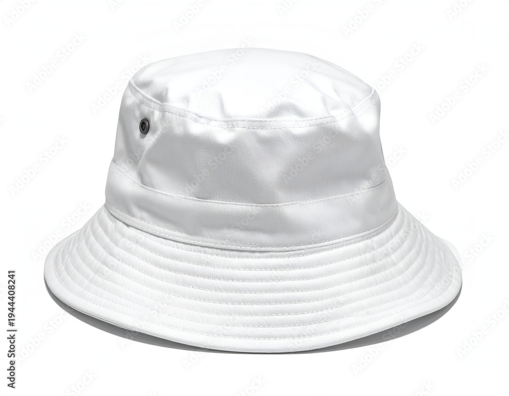 Fototapeta premium Crisp white bucket hat with a round crown and wide brim