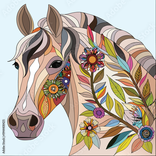 Stylized horse head with floral accents animal profile