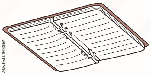 Open notebook with lined pages rings brown cover
