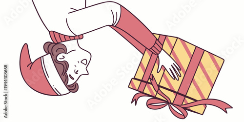 Elf holding gift box upside down with one hand