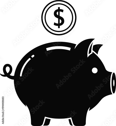 Piggy bank savings concept with dollar coin icon, personal finance and money saving illustration isolated on white