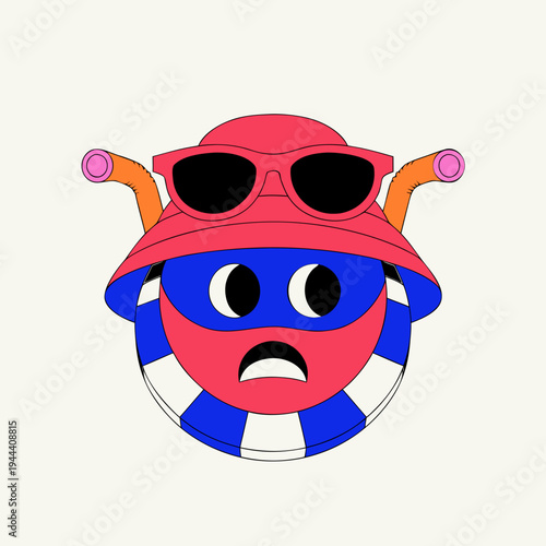Cartoon character wearing sunglasses and a life preserver