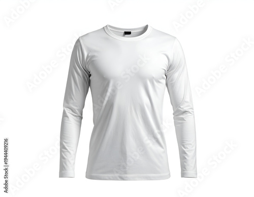 Plain white crew neck long sleeve t-shirt, crisp studio shot