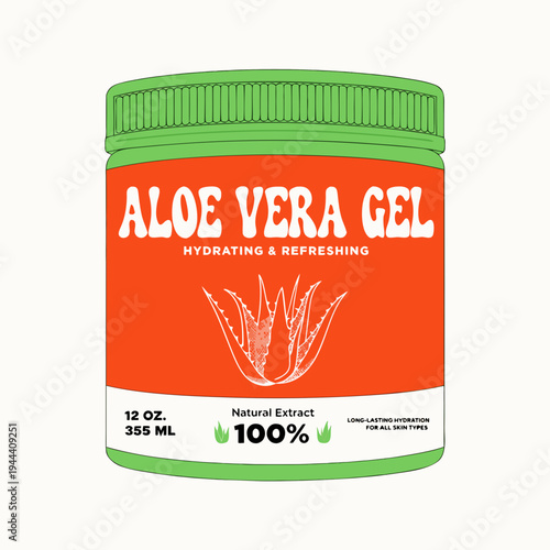 Orange and green aloe vera gel container with label skincare product natural extract hydrating
