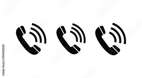 Three black silhouettes of vintage telephones depicting different ring patterns a communication icon silhouette high quality professional detailed modern elegant stylish