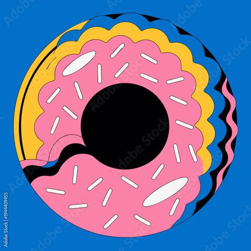 Pink frosted donut with sprinkles on blue background pink donut