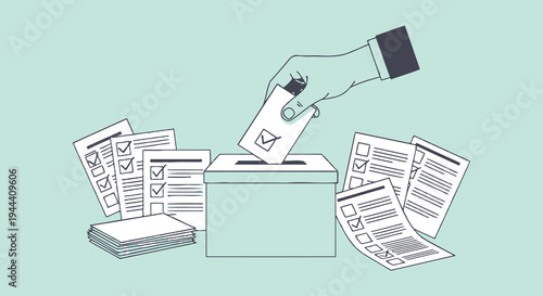 A hand depositing a ballot into a voting box symbolizing civic duty and democratic participation silhouette high quality professional detailed modern