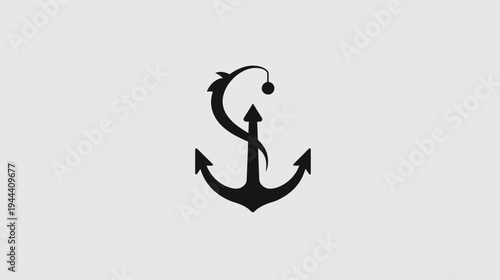 A marine-themed logo featuring an anchor combined with a fish-like creature. It's rendered in black and white