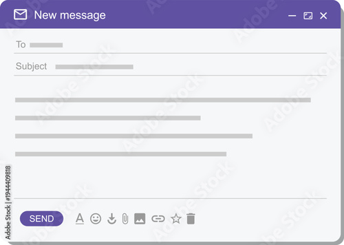 Email page interface Email message template. Mockup blank mail screen window. Browser interface with with send form of mail box.