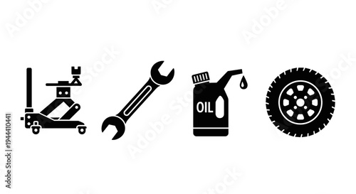 Car repair tools and tire icons.