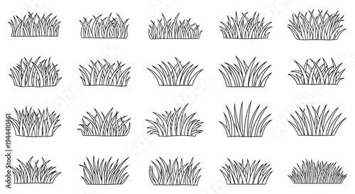 A collection of hand drawn grass tufts and blades presented in a repeating pattern creating a botanical silhouette high quality professional detailed