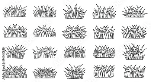 A collection of hand drawn grass tufts in varying shapes and sizes creates a botanical pattern silhouette high quality professional detailed