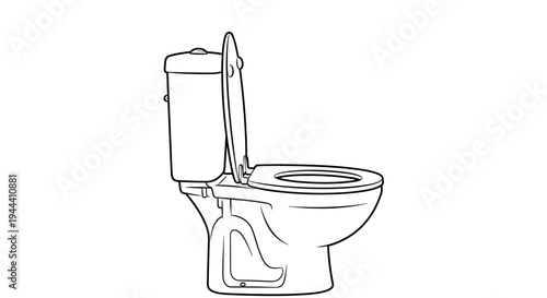 Open Toilet Bowl with Lid Up, Bathroom Fixture, Clean Ceramic Design, Isolated on White