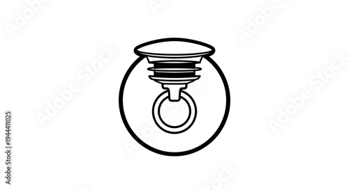 Plumbing drain plug with ring, simple line art icon, vector illustration