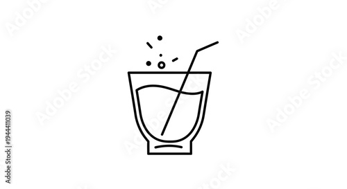Refreshing Drink Icon with Straw and Bubbles - Minimalist Line Art