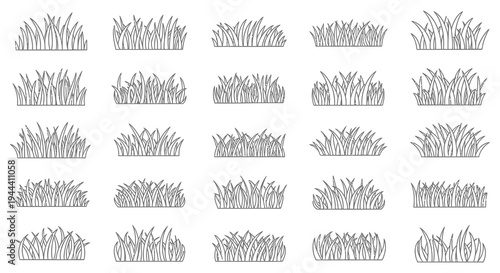 An artistic arrangement of numerous grass tufts in a grid pattern creating a unique visual texture silhouette high quality professional detailed