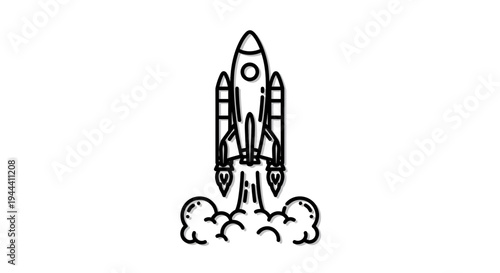 Rocket Launching into Space, Space Shuttle Takeoff, Blast Off, Vector Illustration
