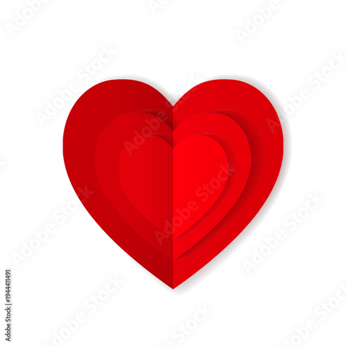 Red origami paper heart with shadow isolated on transparent background.. Valentines day concept. Love, feelings, tenderness design. Vector PNG