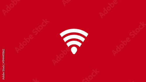 White wifi symbol on a red background. The signal has decreasing concentric arcs
