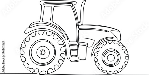 Continuous Line Drawing of a Tractor Farm Vehicle Agricultural Machine Simple Vector