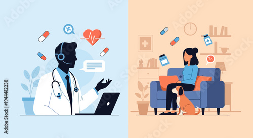 Online telemedicine consultation with doctor.