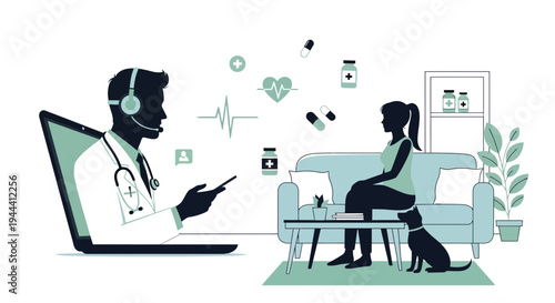 Telemedicine consultation with doctor and patient.