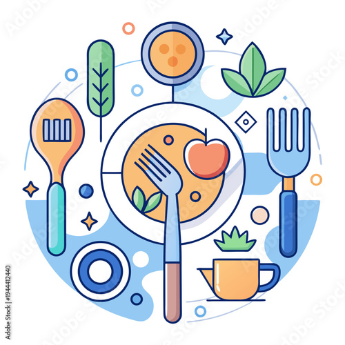 Healthy Meal Elements and Utensils Icon Collection
