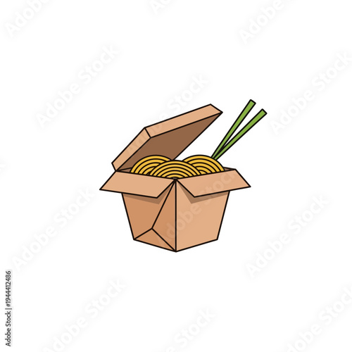 Takeout food in cardboard container.