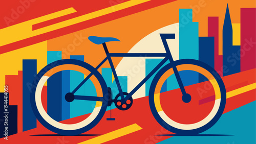 Stylized bicycle with city skyline view