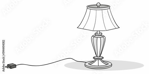 Electric lamp with a cord and plug on white background table lamp