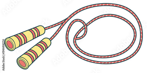Red and yellow jump rope with handles on a white background colorful