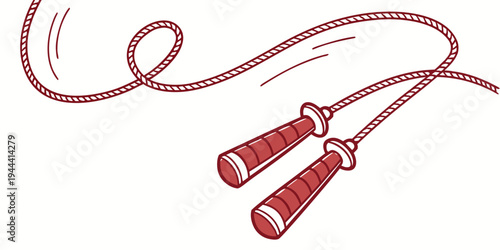 Red jump rope with handles and motion lines on a white background colorful