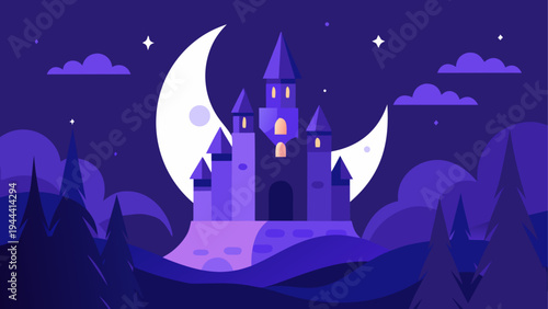 Castle under the moonlight in the night