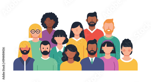 Diverse Group of Multicultural People Avatars - Community, Teamwork & Global Connection Flat Design Vector